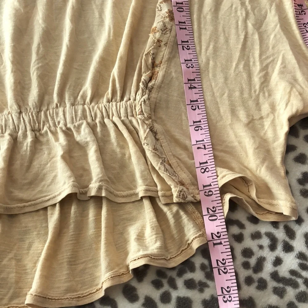 Free People Throwback Embroidered Volume Sleeve Top in Sand Combo Size Medium